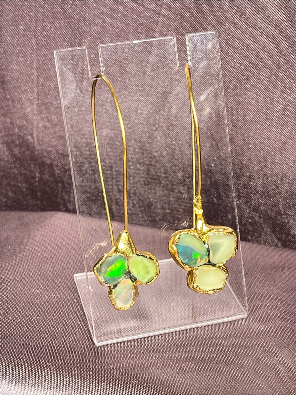 Natural Opal Slice Style Dangle Gold Tone Earrings (Untested)